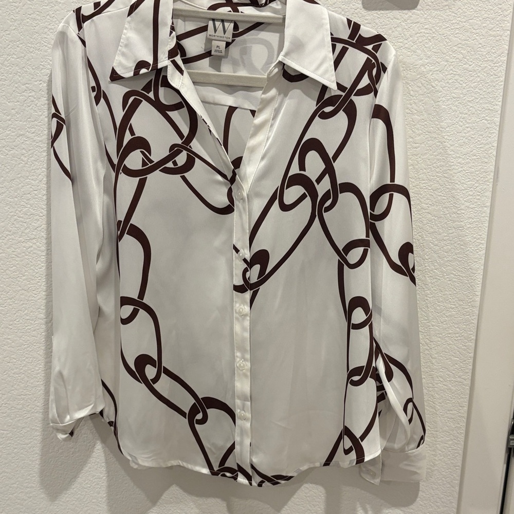 White and Brown Chain Print Blouse